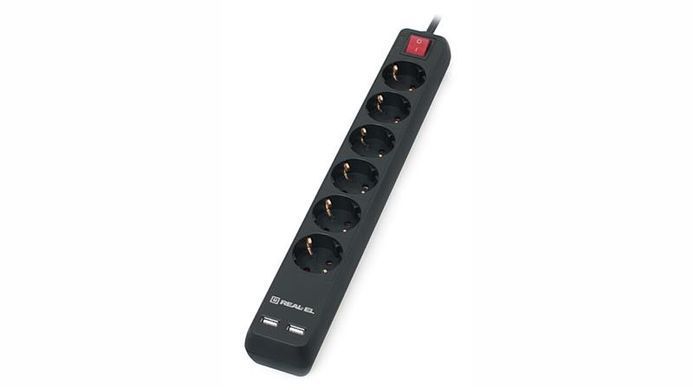 Фільтр живлення REAL-EL RS-6 Protect USB 3m Black (EL122300017) [605238]