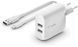 Зарядний пристрій мережевий Belkin 24Вт 2хUSB-A, кабель USB-A > Lightning, 1м, білий (WCD001VF1MWH) [108355], фото 4