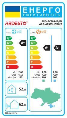 Кондиціонер Ardesto CoolSmartPro 25м2 інвертор 9000BTU 2.5кВт A++/A+ -25&deg;С Wi-Fi R32 білий (ARD-ACS09-IP) [102759]