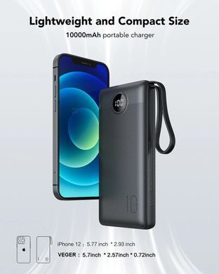 Універсальна мобільна батарея Veger C10 10000mAh, Black (1283126526848) [603477]