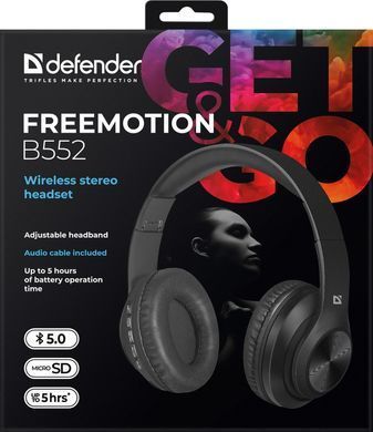 Гарнітура Defender FreeMotion B552 Bluetooth+3,5мм, Black (63552) [401811]