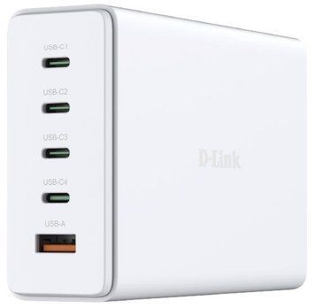 Зарядний пристрій мережевий D-Link 240Вт GaN 4хUSB-С, 1xUSB-A, білий (DCF-241) [111309]