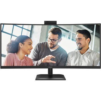 Монітор TFT 34" AOC, WQHD, VA, 120Гц, вигн., 2xHDMI, DP, USB-C, RJ-45, USB-hub,cam,HAS, кол.,чорний (CU34E4CW) [404404]