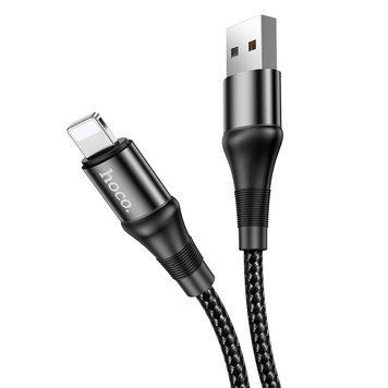 Кабель HOCO X50 USB to iP 2.4A, 1m, nylon, aluminum connectors, Black (6931474734198) [802326]