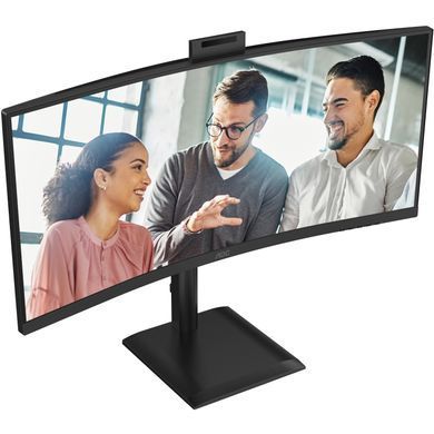 Монітор TFT 34" AOC, WQHD, VA, 120Гц, вигн., 2xHDMI, DP, USB-C, RJ-45, USB-hub,cam,HAS, кол.,чорний (CU34E4CW) [404404]