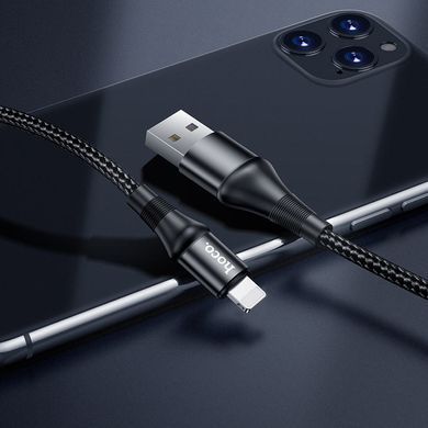 Кабель HOCO X50 USB to iP 2.4A, 1m, nylon, aluminum connectors, Black (6931474734198) [802326]
