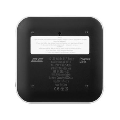 Мобільний маршрутизатор 2E PowerLink (MiFi-5 2025) N150, LTE, Wi-Fi4, 1xFE LAN, 1xType-C, 4000мА&bull;год чорний (794300866700) [112909]