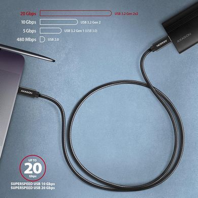 Кабель AXAGON USB-C-USB-C 3.2 Gen 2, 2m, PD 100W, 5A, 4K HD, Чорний (BUCM32-CM20AB) [503004]