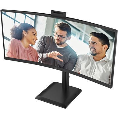 Монітор TFT 34" AOC, WQHD, VA, 120Гц, вигн., 2xHDMI, DP, USB-C, RJ-45, USB-hub,cam,HAS, кол.,чорний (CU34E4CW) [404404]