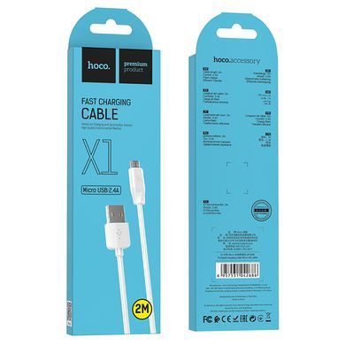 Кабель HOCO X1 USB to Micro 2.4A, 1m, PVC, PVC connectors, White (6957531032038) [802408]