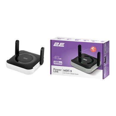 Мобільний маршрутизатор 2E PowerLink (MiFi-5 2025) N150, LTE, Wi-Fi4, 1xFE LAN, 1xType-C, 4000мА&bull;год чорний (794300866700) [112909]