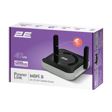 Мобільний маршрутизатор 2E PowerLink (MiFi-5 2025) N150, LTE, Wi-Fi4, 1xFE LAN, 1xType-C, 4000мА&bull;год чорний (794300866700) [112909]