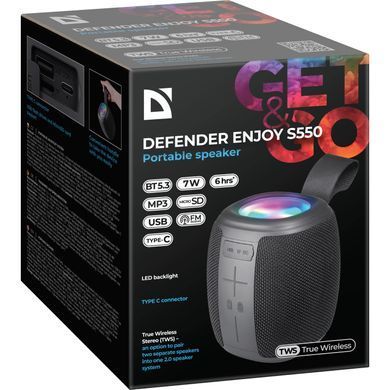 Акустична система 1.0 Defender Enjoy S550, 7W, Bluetooth/Light/FM/USB/TF/Type-C чорна (65553) [405122]