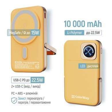Універсальна мобільна батарея ColorWay 15W MagSafe & Watch Wireless 10000mAh Amber (CW-PB100LPA2Y-WPDD) [617921]