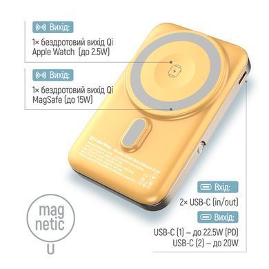 Універсальна мобільна батарея ColorWay 15W MagSafe & Watch Wireless 10000mAh Amber (CW-PB100LPA2Y-WPDD) [617921]