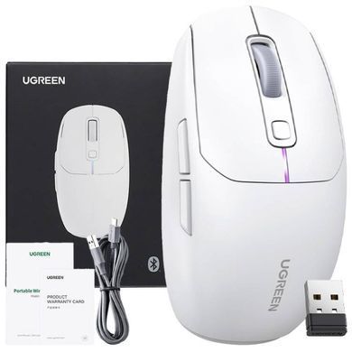Мишка ігрова UGREEN 2.4GHz MU103, бездротова + Bluetooth, 5000dpi., 6кн., Біла (15629) [401306]