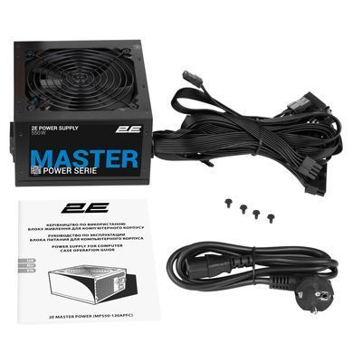 Блок живлення 2E Master Power (550W), >80%, 80+ White, 120мм, 1xMB 24pin(20+4), 1xCPU 8pin(4+4), 3xMolex, 5xSATA, 2xPCIe 8pin(6+2) (2E-MP550-120APFC) [111678]