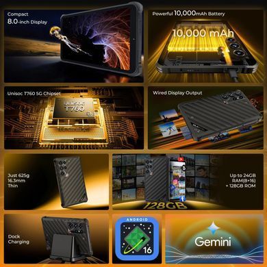 Планшет Oukitel RT 11 5G 8&rdquo; HD+ / 8GB/128GB / T8100 / 10000mAh / 16+8Мп / IP69K / LTE Black (RT_11_8_128_BK) [406063]