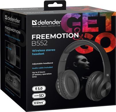 Гарнітура Defender FreeMotion B552 Bluetooth+3,5мм, Black (63552) [401811]
