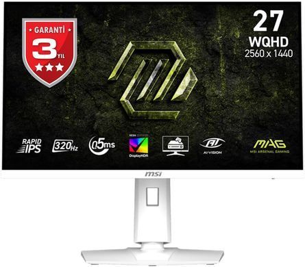 Монітор MSI 27" MAG 274QRFW-X32 2xHDMI, DP, Audio, IPS, 2560x1440, 320Hz, 0.5ms, sRGB 129%, FreeSync, Pivot, HDR400, білий (9S6-3CE49H-028) [113729]