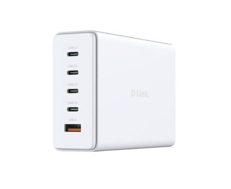 Зарядний пристрій мережевий D-Link 240Вт GaN 4хUSB-С, 1xUSB-A, білий (DCF-241) [111309]