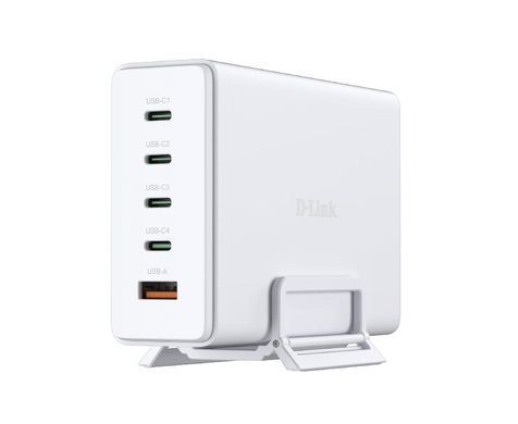 Зарядний пристрій мережевий D-Link 240Вт GaN 4хUSB-С, 1xUSB-A, білий (DCF-241) [111309]