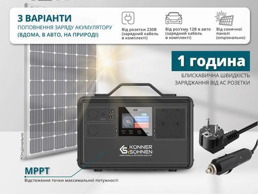 Портативна електростанція Konner&Sohnen KS 2400PS, 2400Вт, 2240Вт/год, LifePo4, Bluetooth, UPS, 25.9кг (KS2400PS) [114055]