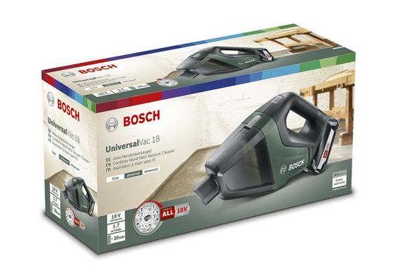 Bosch Пилосос UniversalVac 18, акумуляторний, 18В, 2.5Ач, 9кПа, 1.3кг (0.603.3B9.103)