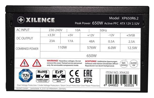 БЖ 650W Xilence Performance C+ 120mm, 80+ White, Bulk (XP650R6.2_Bulk) [402877]