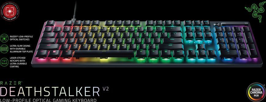 Клавіатура механічна Razer DeathStalker V2 105key, Red Switch, USB-A, EN/RU, RGB, чорний (RZ03-04500800-R3R1) [103643]