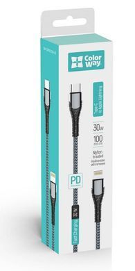 Кабель ColorWay USB-C - Lightning (M/M), PD Fast Charging, 3 А, 1 м, Grey (CW-CBPDCL033-GR) [613610]