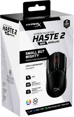 Миша HyperX Pulsefire Haste 2 mini, RGB, USB-A/WL/BT, чорний (7D388AA) [104094]