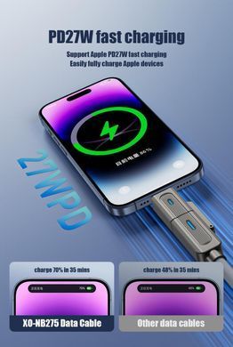 Кабель XO NB275 Zinc Alloy Silicone Type-C/USB-A to TYPE-C/Lightning - 4-in-1 - 60W - 1m Gray (NB275_4-in-1_Gray) [202516]