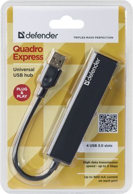 Хаб USB 3.0 -> 4xUSB 3.0 Black Defender (83204) [402583]