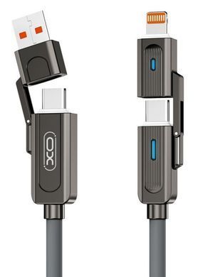 Кабель XO NB275 Zinc Alloy Silicone Type-C/USB-A to TYPE-C/Lightning - 4-in-1 - 60W - 1m Gray (NB275_4-in-1_Gray) [202516]