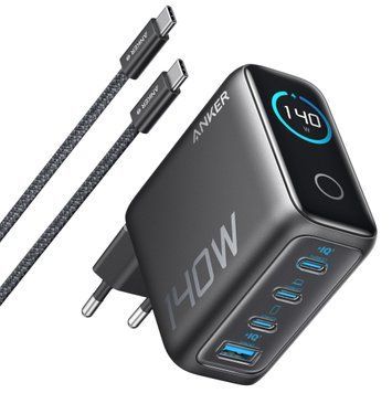 Мережевий зарядний пристрій Anker Laptop GaN Charger 140W, 3xUSB-C PD3.1 & 1xUSB-A w Display and Cable Black (B2697GZ1) [201907]
