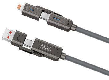 Кабель XO NB275 Zinc Alloy Silicone Type-C/USB-A to TYPE-C/Lightning - 4-in-1 - 60W - 1m Gray (NB275_4-in-1_Gray) [202516]