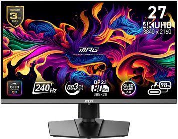 Монітор MSI 26.5" MPG 272URX QD-OLED 2xHDMI, DP, 2xUSB, USB-C, Audio, OLED, 3840x2160, 240Hz, 0.03ms, DCI-P3 99%, G-SYNC, Pivot, HDR400 (9S6-3CD79A-054) [113730]