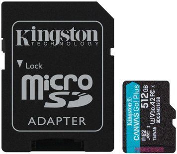 Карта пам'яті Kingston microSD 512GB C10 UHS-I U3 A2 V30 R200/W160MB/s + SD (SDCG4/512GB) [110179]