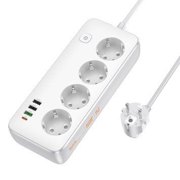 Мережевий подовжувач HOCO AC22 Sunlight 4-bit (PD30W/1C3A) desktop socket (EU/GER) (1.5 m) White (6942007629799) [806290]