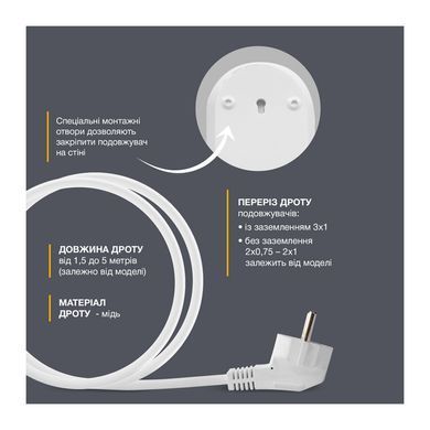 Подовжувач блоковий (ABS) Electrum 3 гнізда 2м із заземленням (C-ES-1791) [615423]