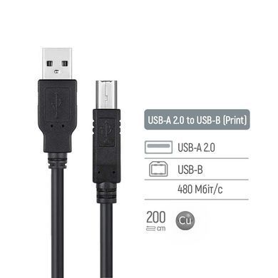 Кабель ColorWay USB - USB Type-B V 2.0 (M/M), 2 м, Black (CW-CBUB072-BK) [613616]