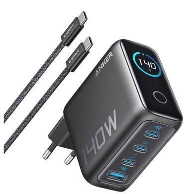 Мережевий зарядний пристрій Anker Laptop GaN Charger Black, 140W 3xUSB-C 1xUSB-A Display + кабель USB Type-C (B2697GZ1) [603383]