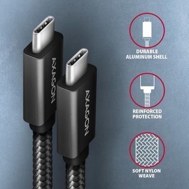 Кабель AXAGON USB-C-USB-C 3.2 Gen 2, 1m, PD 100W, 5A, 4K HD,Чорний (BUCM32-CM10AB) [503005]