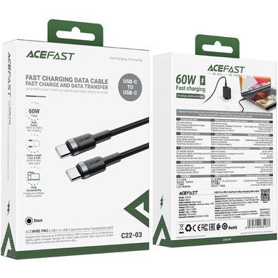 Кабель USB 2.0 Type-C M-M, 1.2 м, 60W aluminum alloy Black, C22-03 Acefast (6974316285137) [404591]