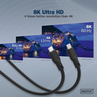 Кабель DIGITUS USB-C заряджання/синхронізації, USB 4.0 Gen 2, 20G, 240W, 8K, силіконовий, 2м, чорний (AK-300344-020-S) [108606]