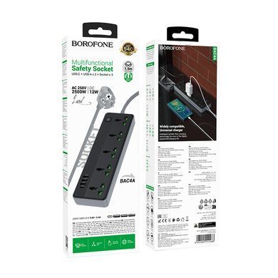 Мережевий подовжувач BOROFONE BAC4A Lord 5 position socket(1C3A)(EU) Black (6941991111488) [802782]