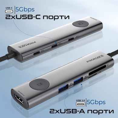 USB-хаб Promate USB Type-C Grey (comandhub-lite) [605176]