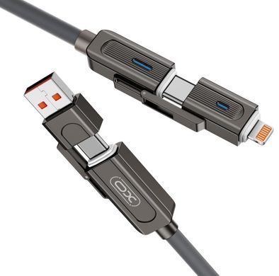 Кабель XO NB275 Zinc Alloy Silicone Type-C/USB-A to TYPE-C/Lightning - 4-in-1 - 60W - 1m Gray (NB275_4-in-1_Gray) [202516]