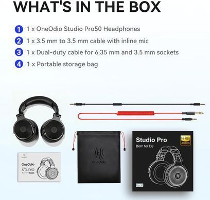 Гарнітура OneOdio Pro 50, 3,5мм/6,35мм, Black (Pro 50 Black) [404475]